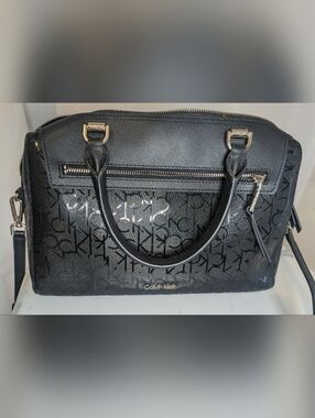 Calvin Klein Black Monogram Satchel Crossbody Bag Silver Hardware
